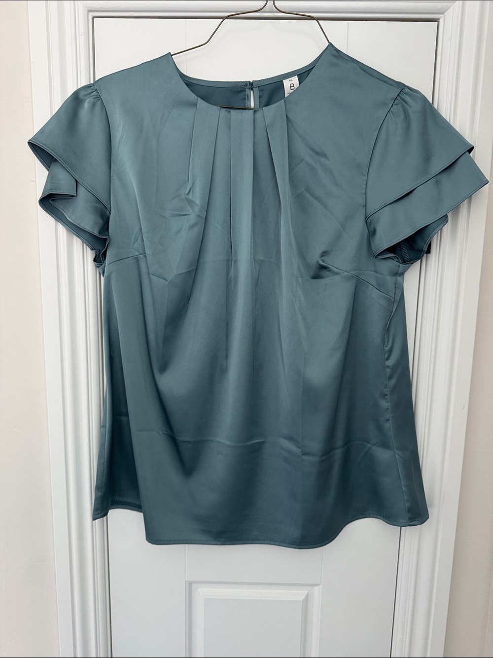 Womens Teal Satin Short Sleeve Blouse